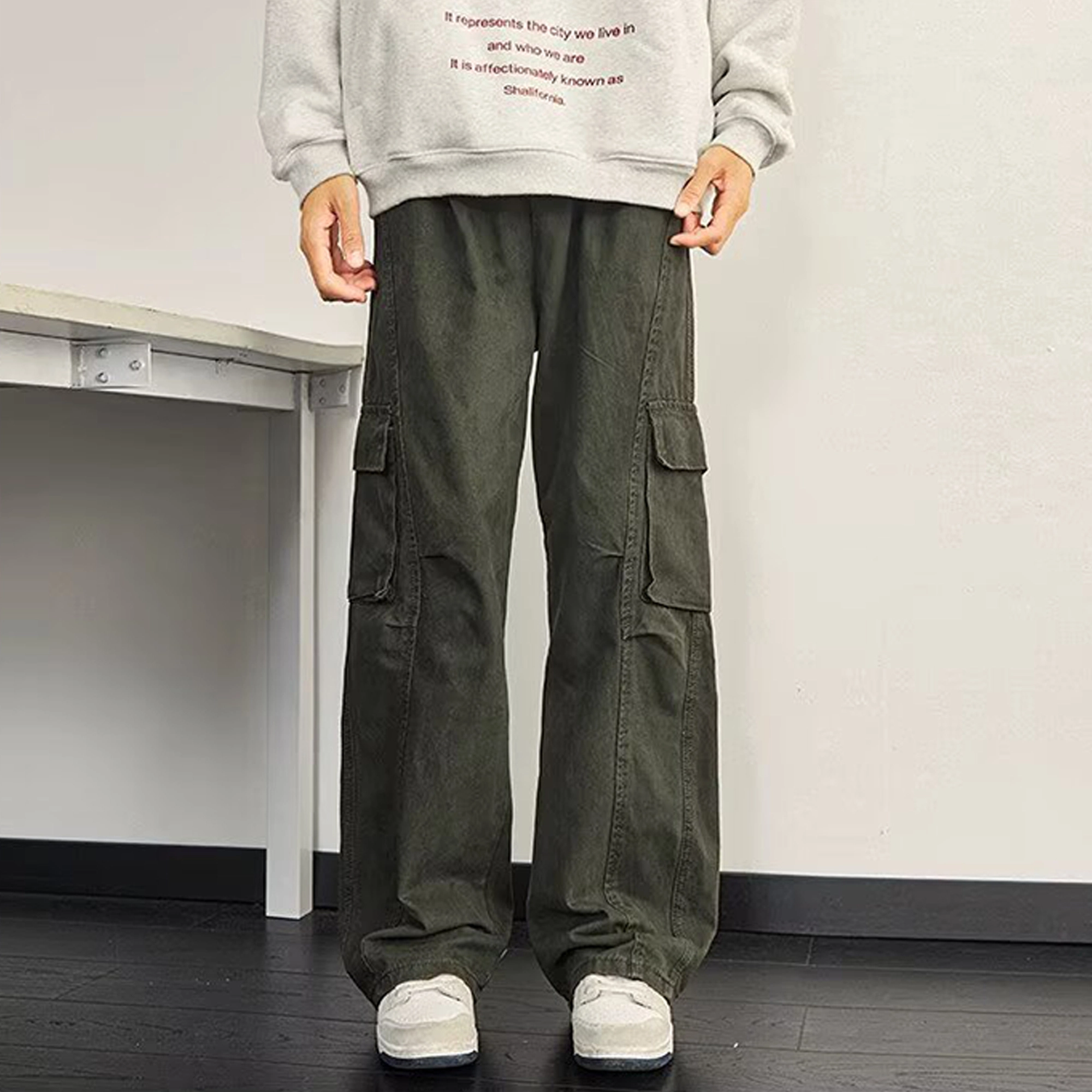 拾个壹先生 美式复古高街小众设计宽松阔腿拖地垂感直筒裤牛仔裤 男女同款