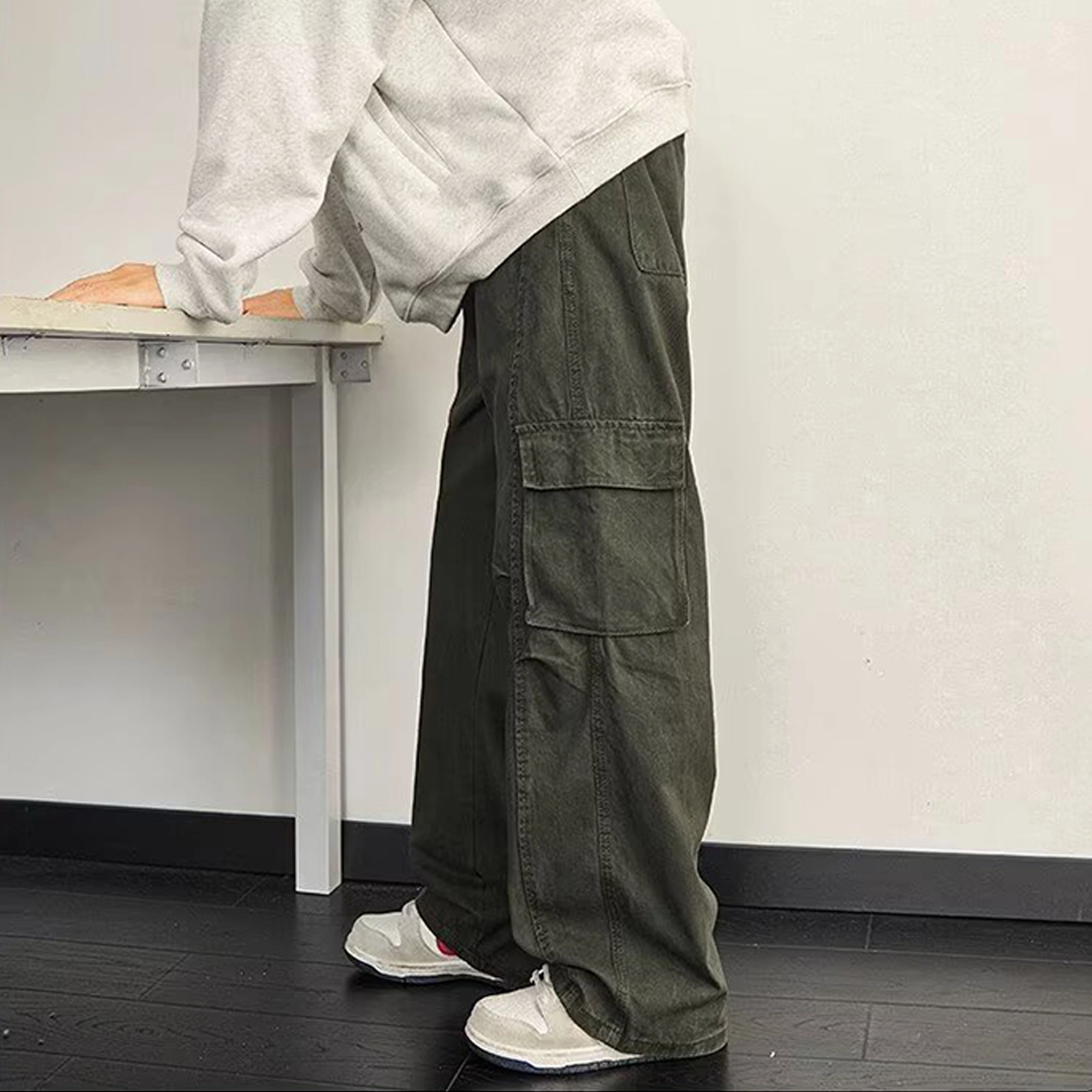 拾个壹先生 美式复古高街小众设计宽松阔腿拖地垂感直筒裤牛仔裤 男女同款