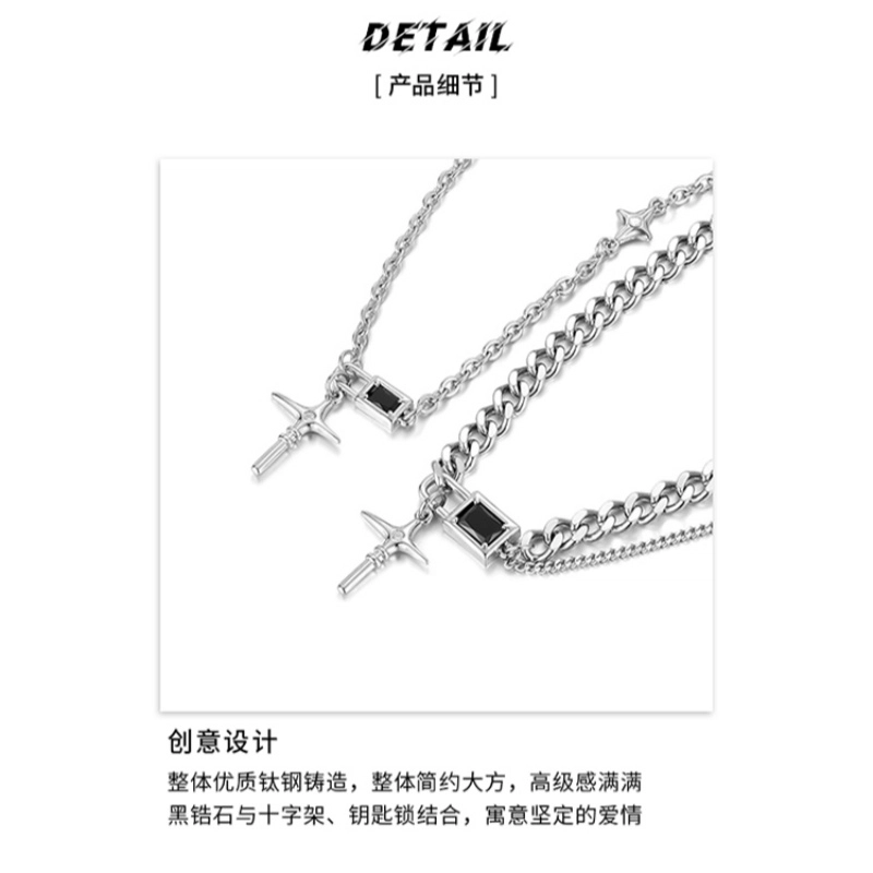 暖瞳 十字架黑钥匙锁轻奢时尚精致设计感 钛钢 项链 男女同款情侣款
