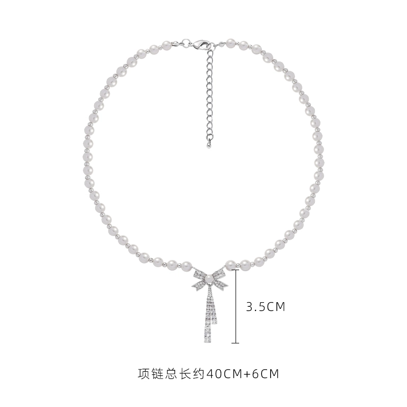 暖瞳 精致浪漫蝴蝶结优雅气质高级感锁骨链复古轻奢小众颈链 合金+锆石+人造珍珠 项链 女款