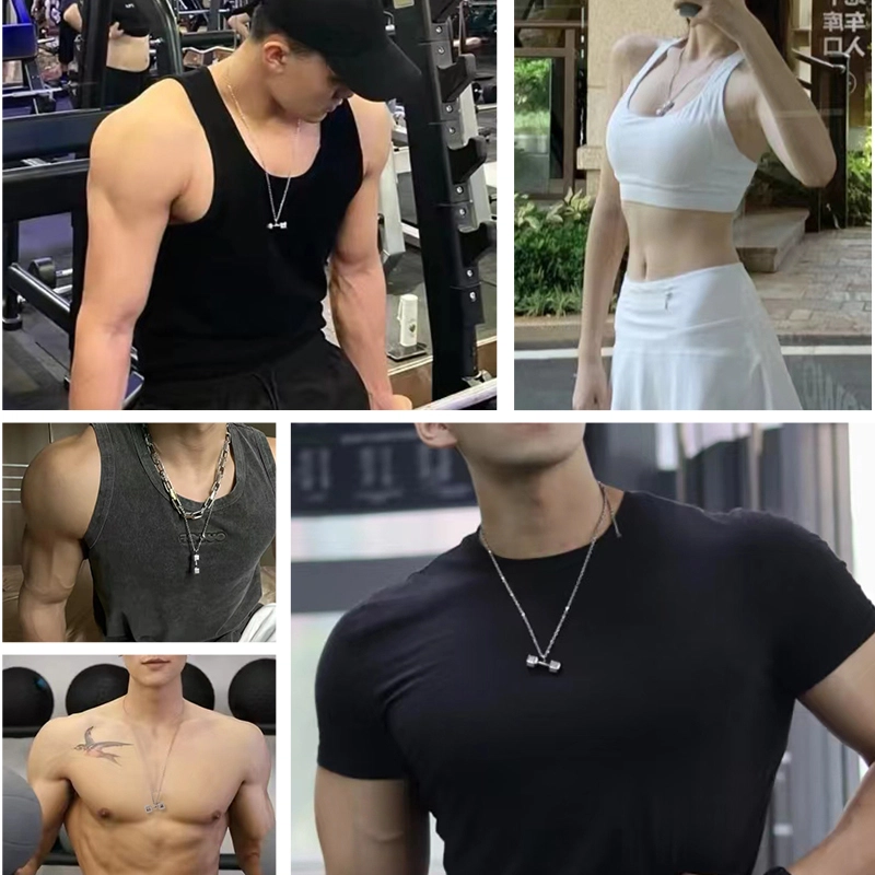 暖瞳 哑铃嘻哈个性高级感实心厚重毛衣链肌肉健身运动简约百搭 钛钢 项链 男款