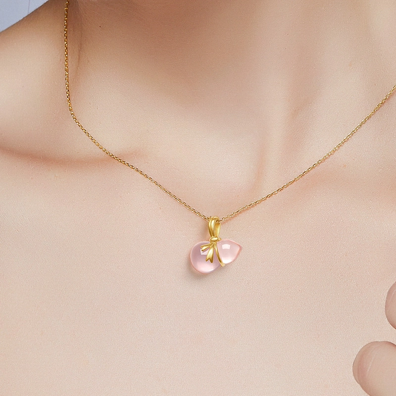 雅生珠宝 招财福禄葫芦吊坠  芙蓉石粉色桃花运挂坠#好运 足金 一口价 黄金项链 女款