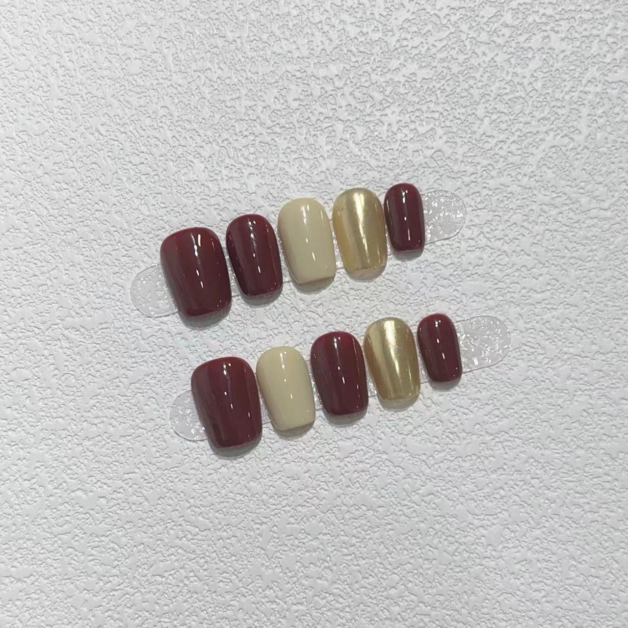 几多萌 手作高级简约魔镜  穿戴甲 梯型酒红色跳色