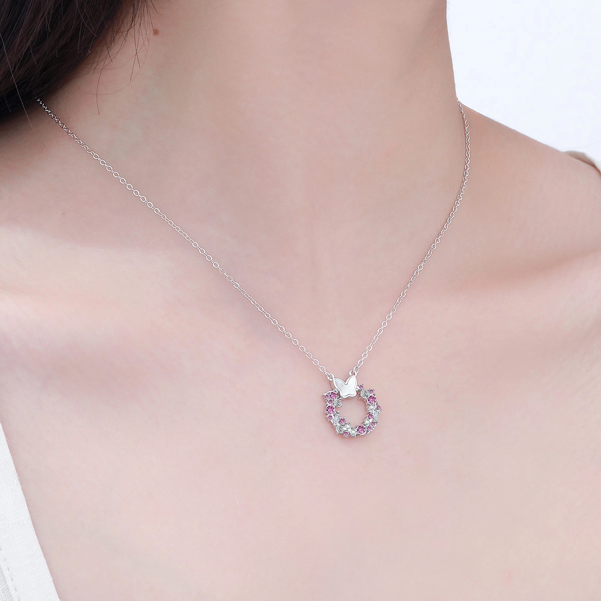恋朵 爆闪 小众高级感 满天星 蝴蝶花环 合金 项链 女款