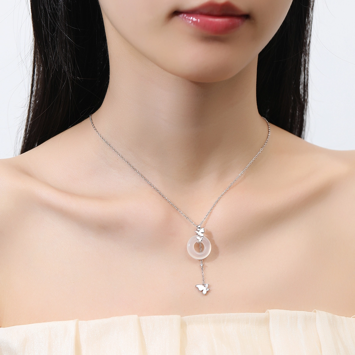 恋朵 新中式 蝴蝶流苏设计 平安扣 玉髓 玉石项链 女款