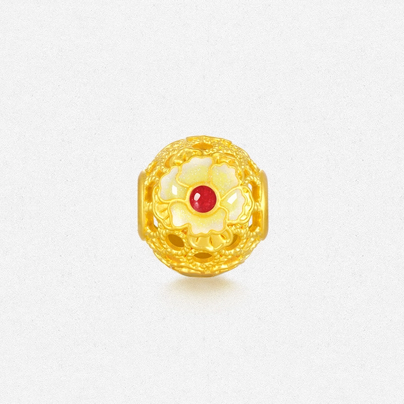 【暴富多金】 周大生 国家宝藏 足金黄蜀葵花转运珠 新中式国风荧光珐琅硬金 如意富贵古典百花串珠好运编绳可调节 黄金 一口价 手链 女款