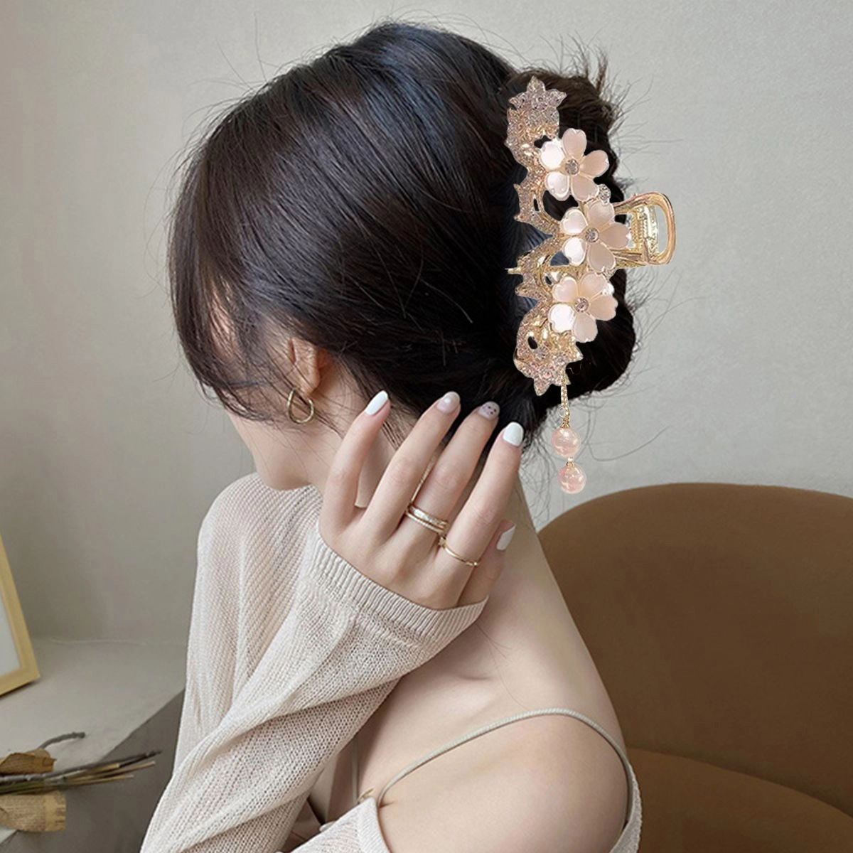 贯古今 樱花超仙流苏抓夹个性百搭洋气奢华时尚 合金 发夹 女款