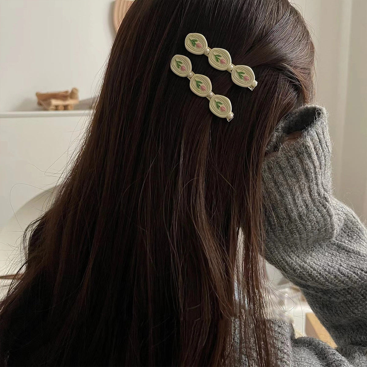 贯古今 韩系郁金香珍珠森系仙美高级感小众刘海侧边 合金 发夹 女款