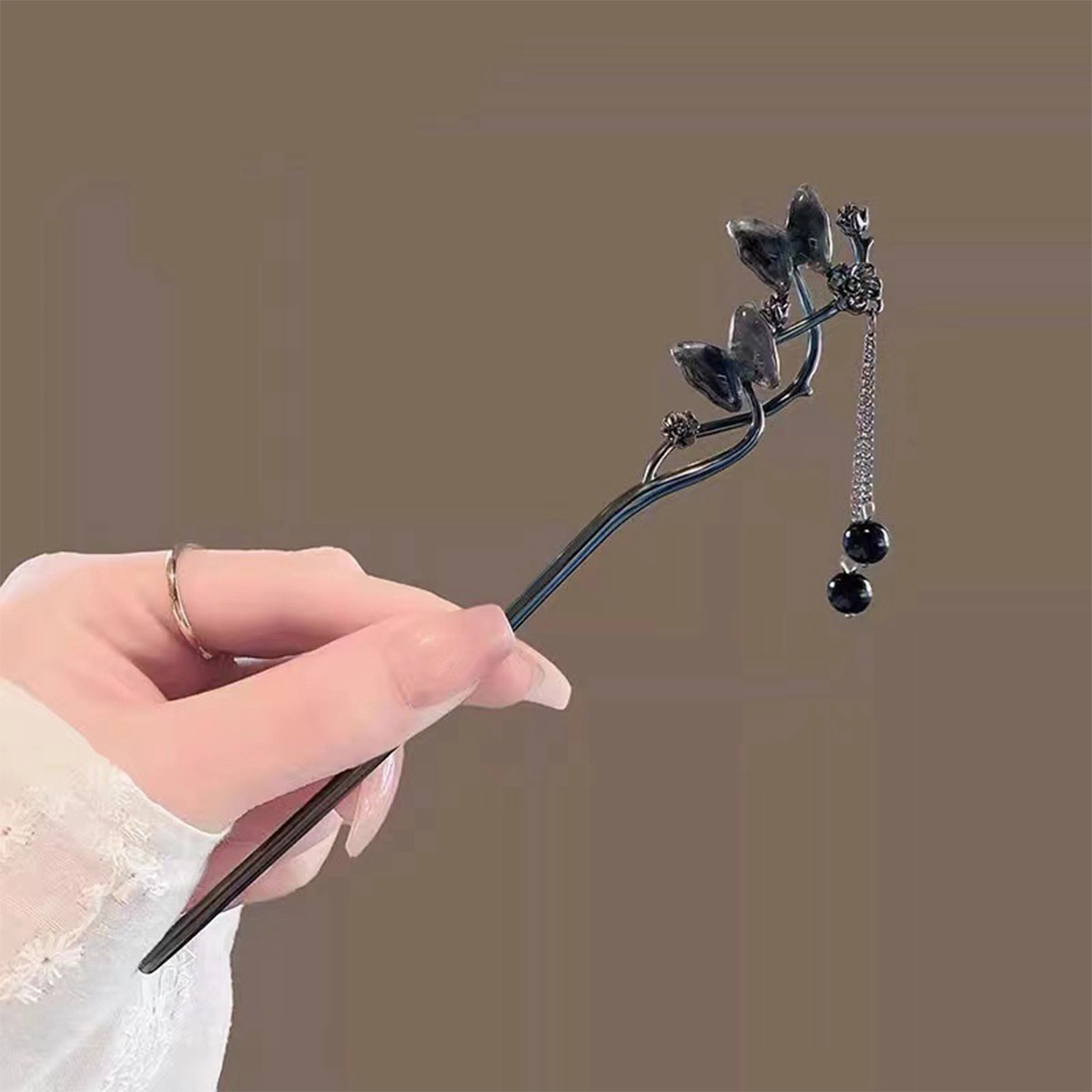 贯古今 古装双蝴蝶流苏古风步摇新中式旗袍高级感发钗盘发汉服钗子 合金 发簪 女款