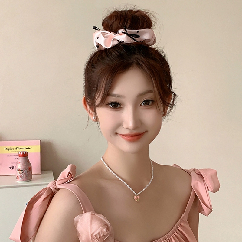 贯古今 波点缎面大肠蝴蝶结飘带超仙芭蕾风 布艺 发圈 女款