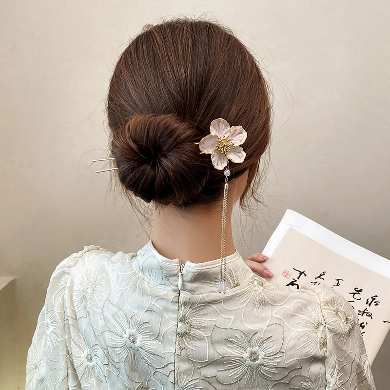 贯古今 中式古风桃花高级感盘发梳步摇旗袍汉服头饰气 合金 发簪 女款