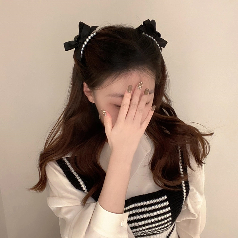 贯古今 公主风黑色蝴蝶结高级感刘海发卡夹子头饰侧边抓夹 发夹 女款