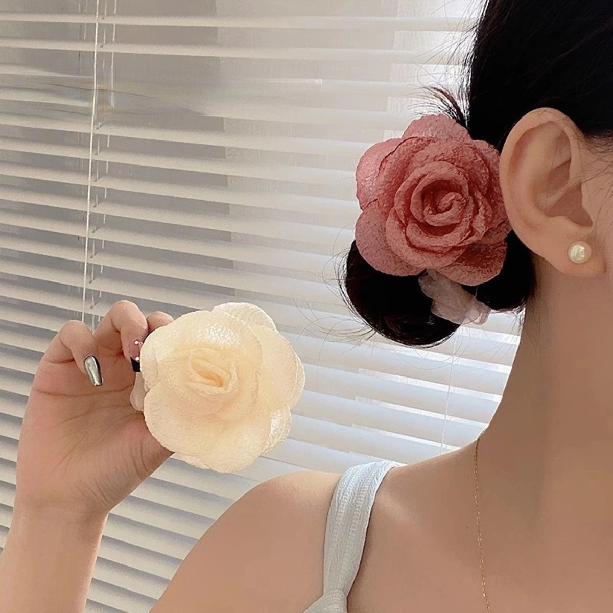 贯古今 玫瑰新中式皮筋高弹力头圈丸子头后脑勺日常洗脸 布艺 发圈 女款