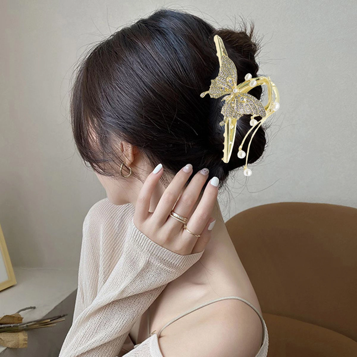 贯古今 气质蝴蝶流苏超仙后脑勺高级感头饰奢华 合金 发夹 女款
