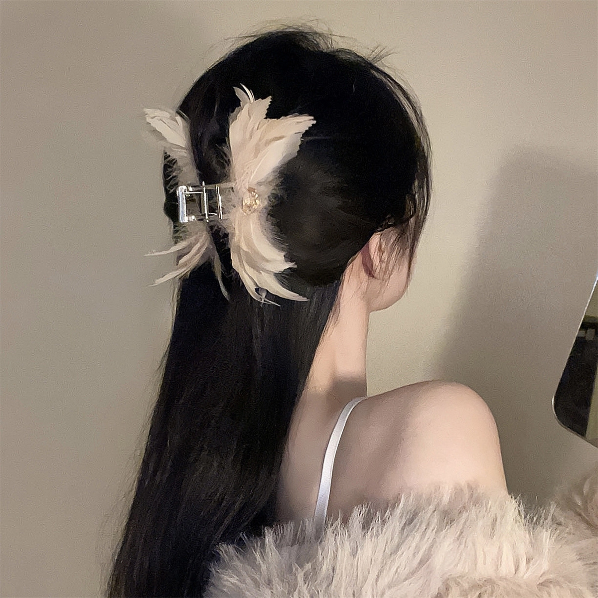 贯古今 钻羽毛大号小众设计感后脑勺盘发 合金 发夹 女款
