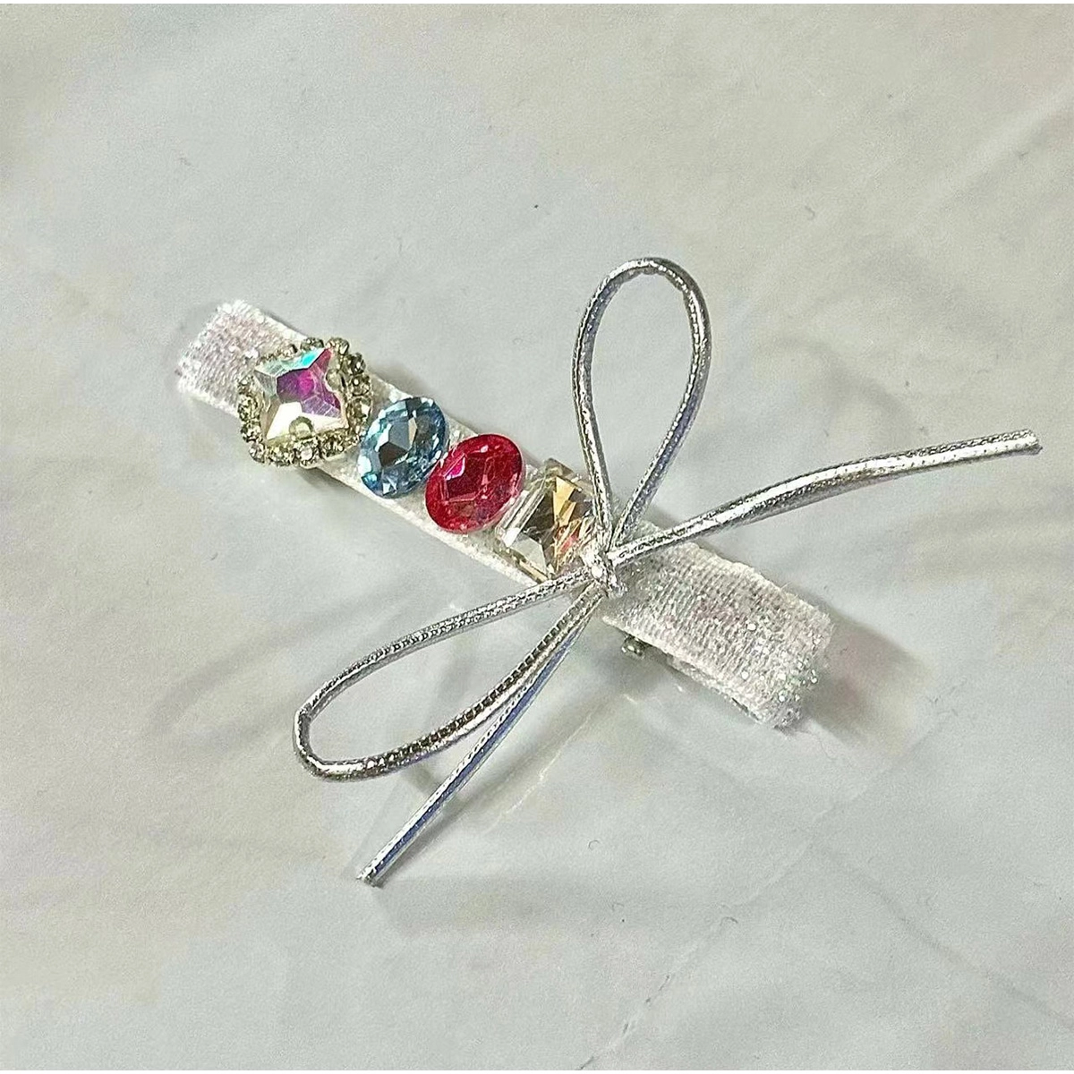 贯古今 甜美气质高级感新款彩虹水晶侧边刘海夹前额碎鸭嘴夹 布艺 发夹 女款