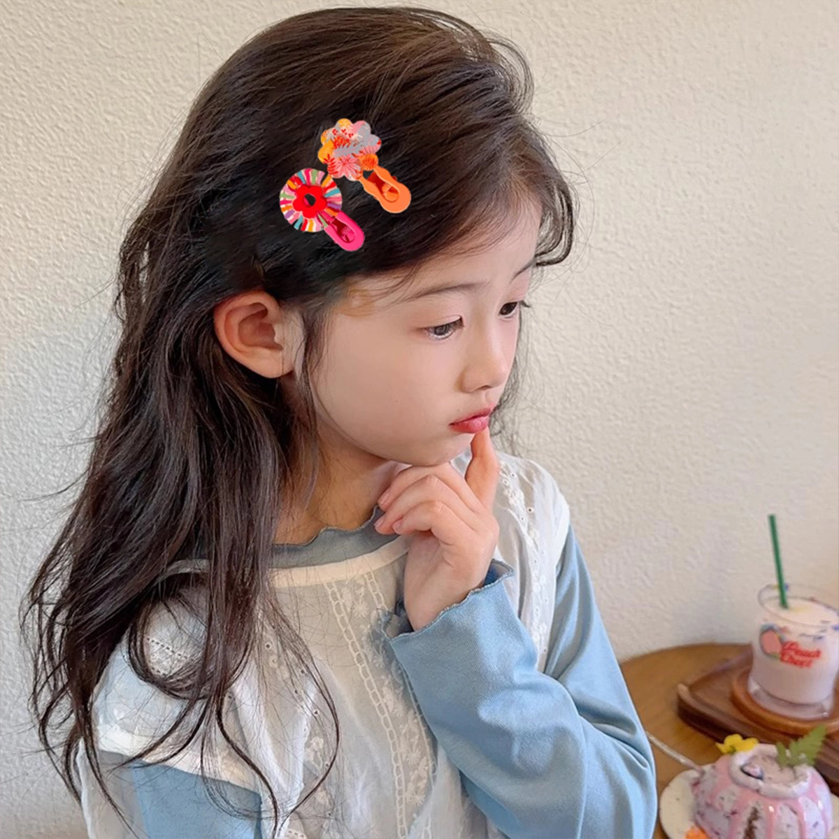 贯古今 夏季田园风几何彩虹拼色点点花朵女童碎发刘海边夹多巴胺可爱卡通宝宝 合金 发夹 女款