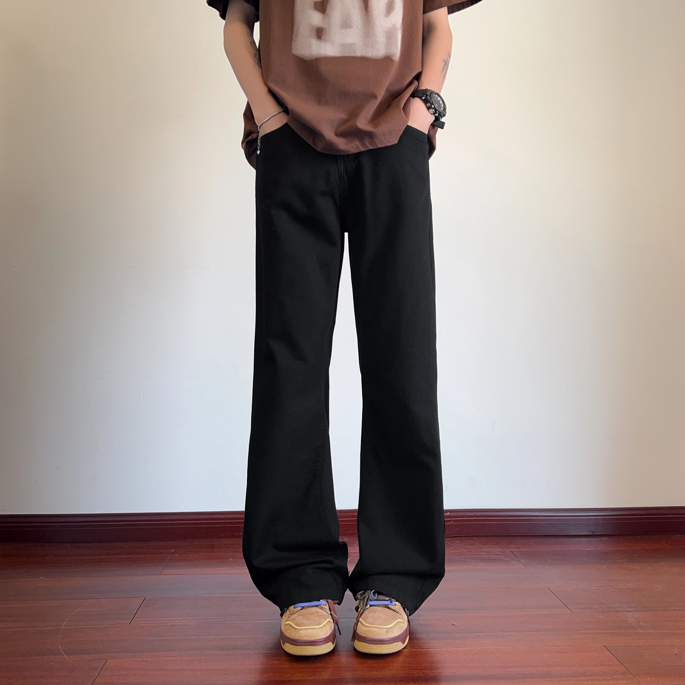 煦加 美式潮牌高街微喇冰丝透气舒适垂感宽松牛仔裤 男女同款