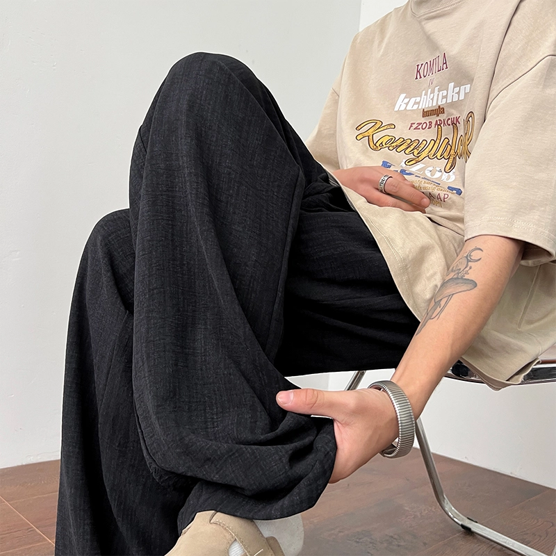 煦加 夏季薄款冰丝透气速干阔腿山本裤垂坠感直筒休闲裤 男女同款