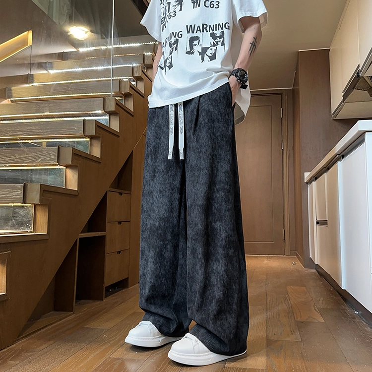 煦加 泡泡纱褶皱肌理感垂感脏脏扎染冰丝薄款透气时尚百搭造型直筒休闲裤 男女同款