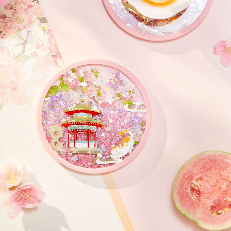 宫廷宝贝 故宫四季小景流沙杯垫博物馆文创 亚克力立牌