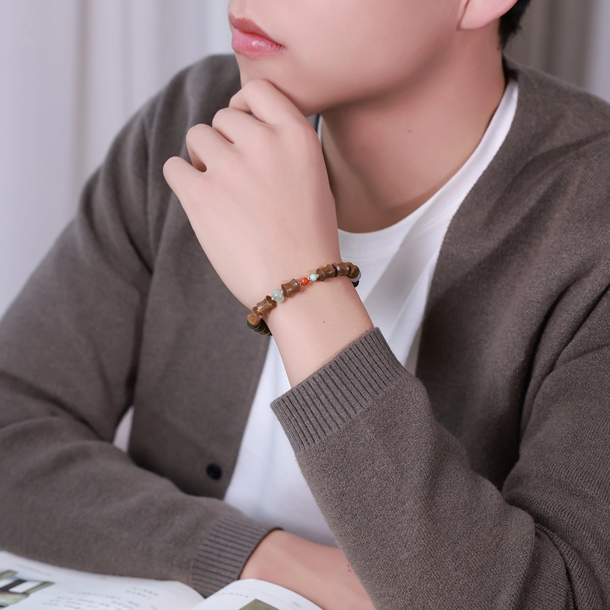 月印百川 步步高升开学转运念珠 新中式国潮原创手把件手饰 绿檀 手串 通用
