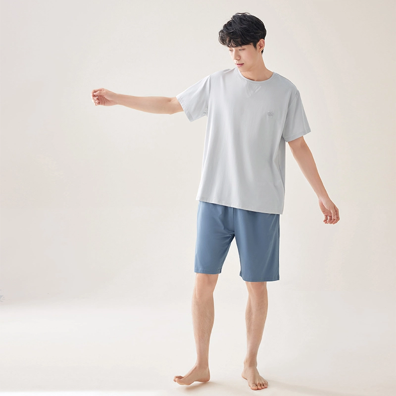 安之伴 针织棉短袖休闲简约宽松睡衣套装 男款