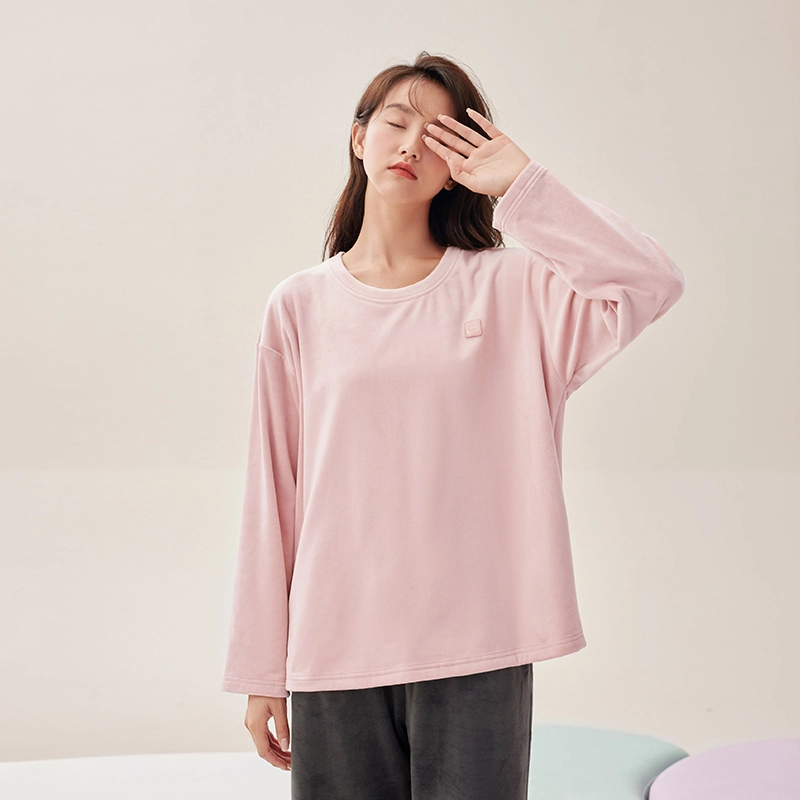 安之伴 秋冬睡衣双面绒保暖锁温宽松简约圆领套头家居套装 女款