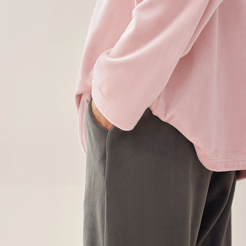 安之伴 秋冬睡衣双面绒保暖锁温宽松简约圆领套头家居套装 女款