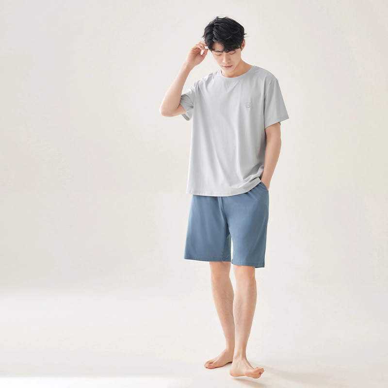 安之伴 针织棉短袖休闲简约宽松睡衣套装 男款