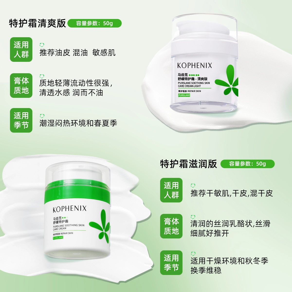 孔凤春 马齿苋护肤套装 维稳修护补水 两件套