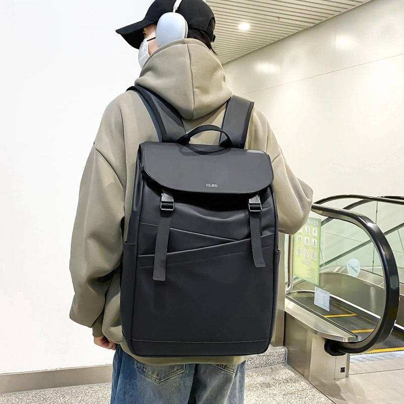 芒果鸟 商务大容量多隔层电脑百搭韩版潮酷旅行包 皮膜 双肩包 男女同款情侣款 灰色/黑色