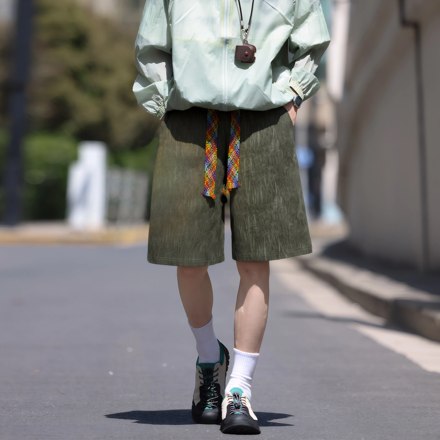 稻草人 美式高街复古简约透气舒适宽松百搭五分运动休闲短裤 男女同款