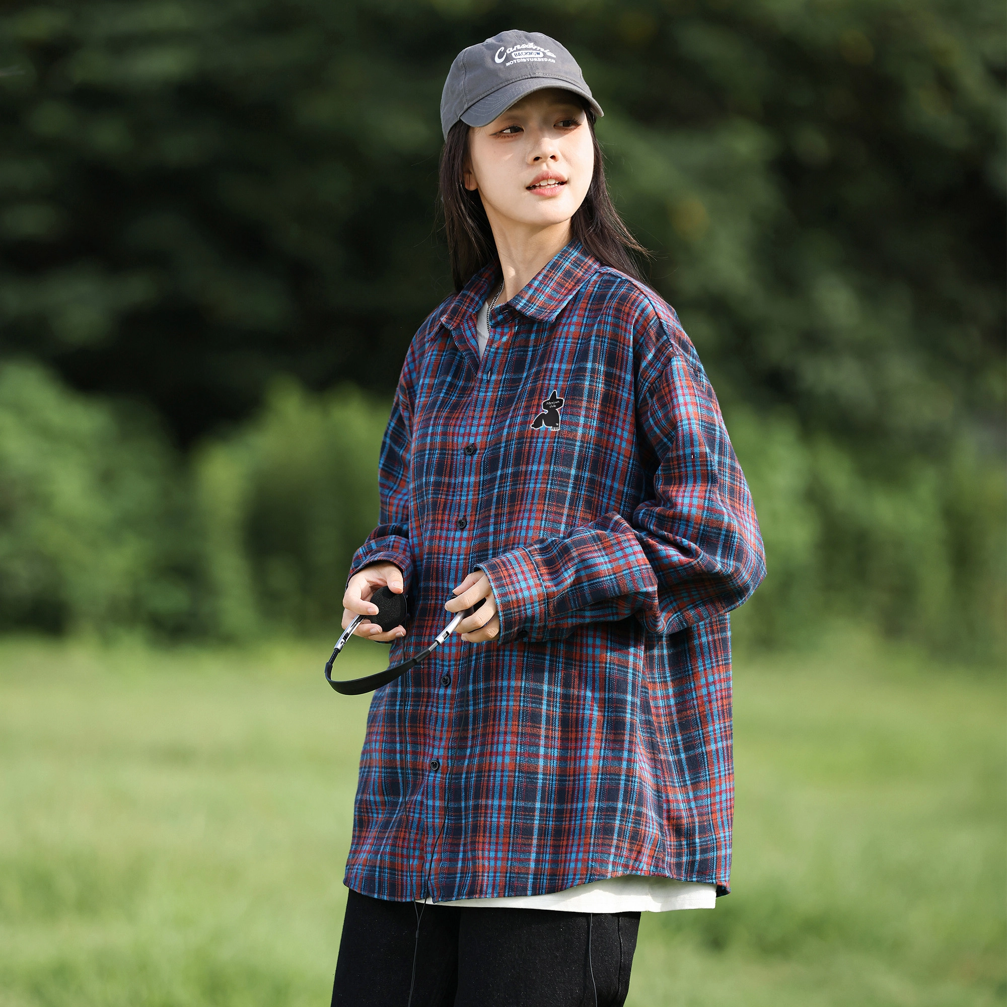 稻草人 学院风高街青少年感格子落肩袖宽松休闲舒适轻薄透气简约条纹长袖多彩格纹衬衫 男女同款