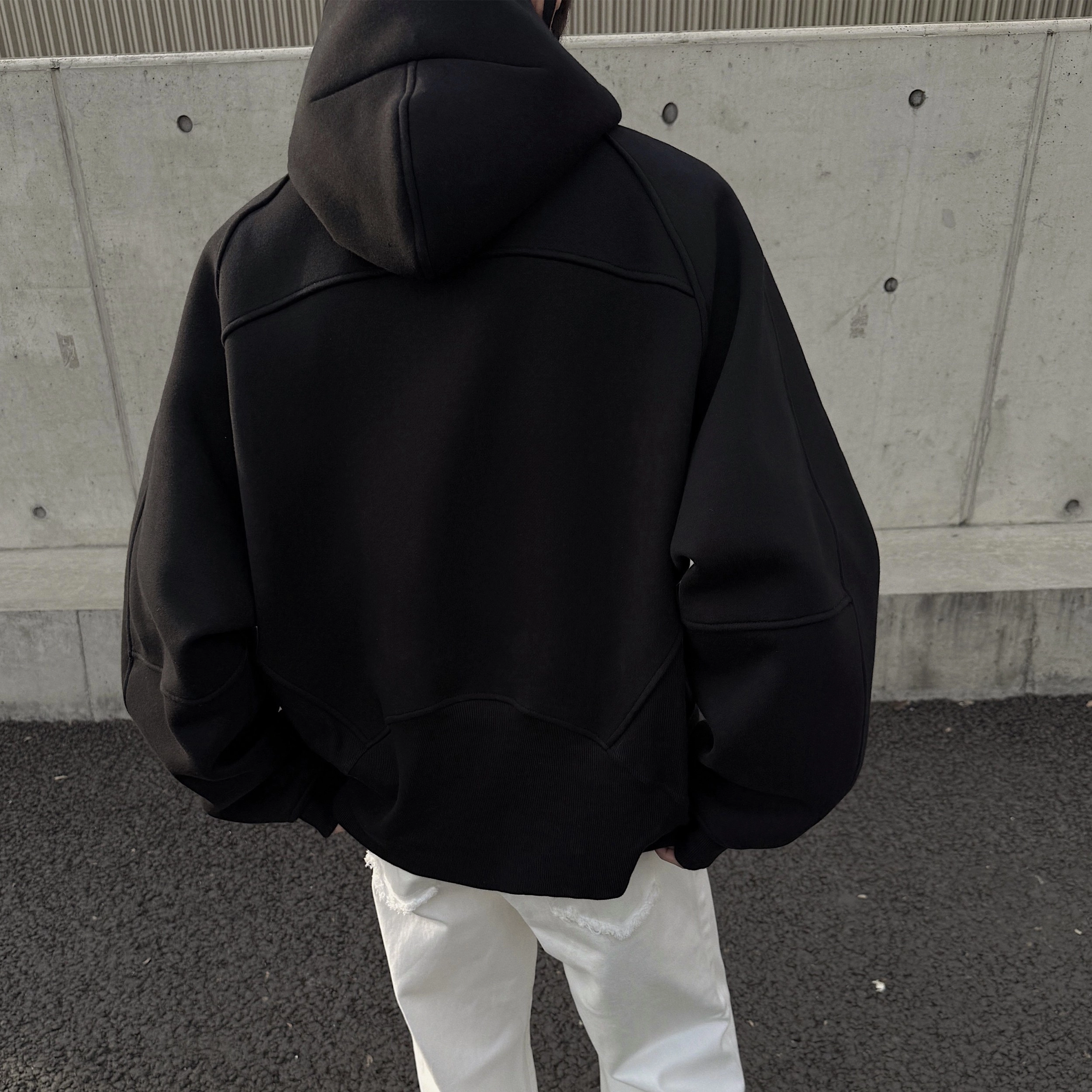 悍戈 美式复古高街风宽松半拉链设计休闲百搭学院风简约氛围感连帽拼接纯色潮流长袖时尚卫衣 男女同款