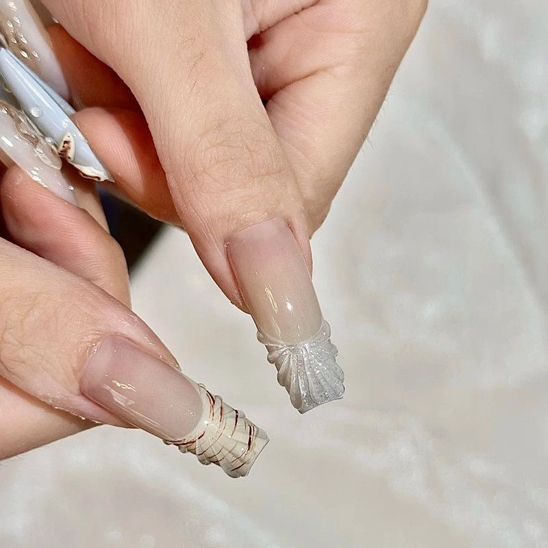 奥兰诺 显白指甲片穿戴甲气质海星贝壳简约手工美甲贴穿戴甲甲片成品  长款浅色跳色 法式