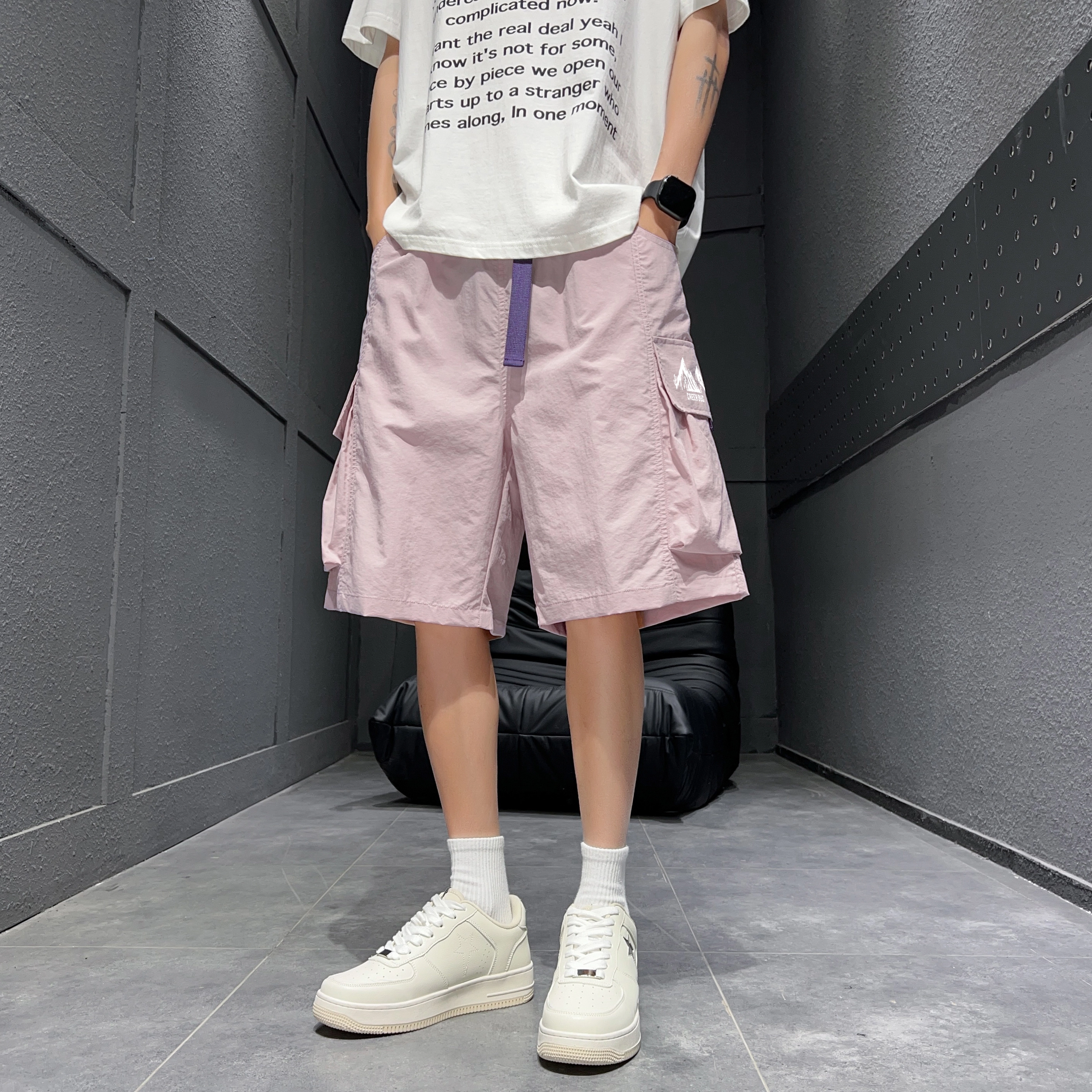 虫小绿 夏季美式薄款时尚潮流休闲宽松多口袋工装短裤 男女同款