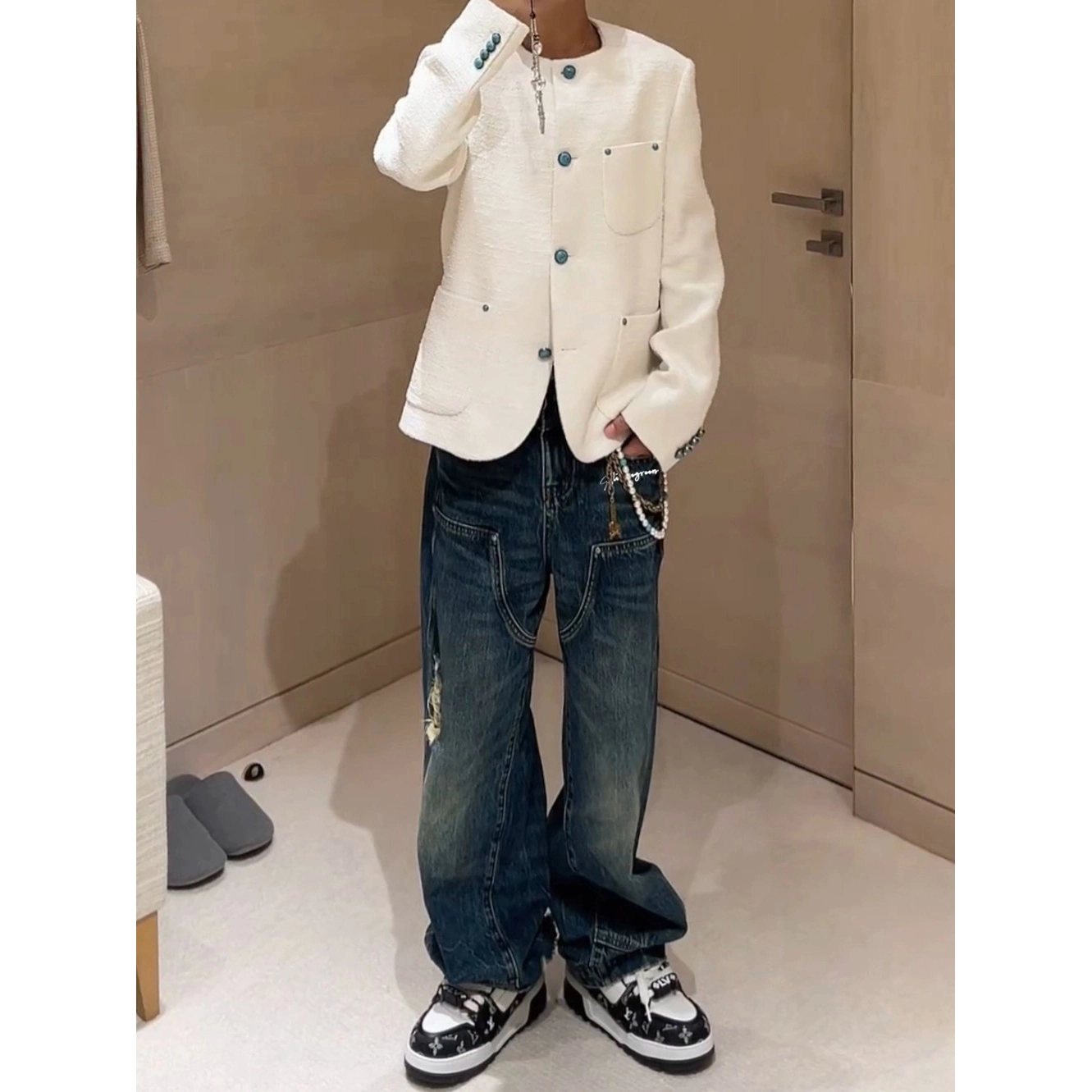 虫小绿 美式复古潮流水洗牛仔裤 男女同款