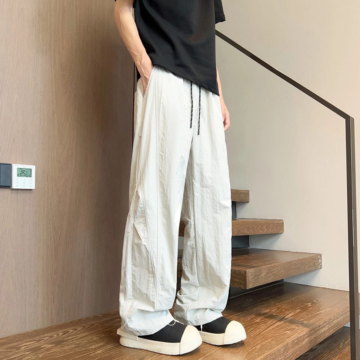 虫小绿 美式纯色复古个性薄款速干舒适宽松百搭系带直筒休闲裤 男女同款