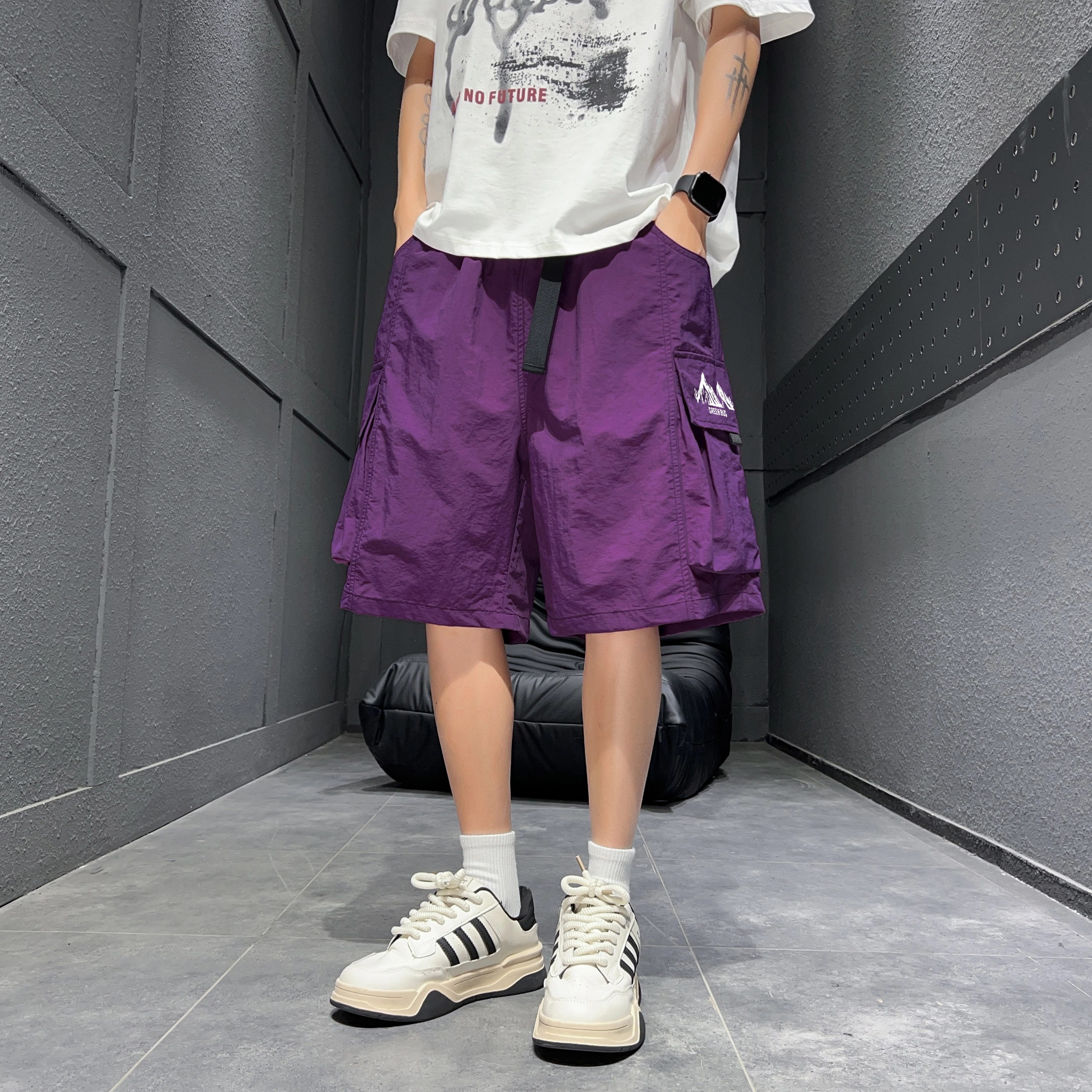 虫小绿 夏季美式薄款时尚潮流休闲宽松多口袋工装短裤 男女同款