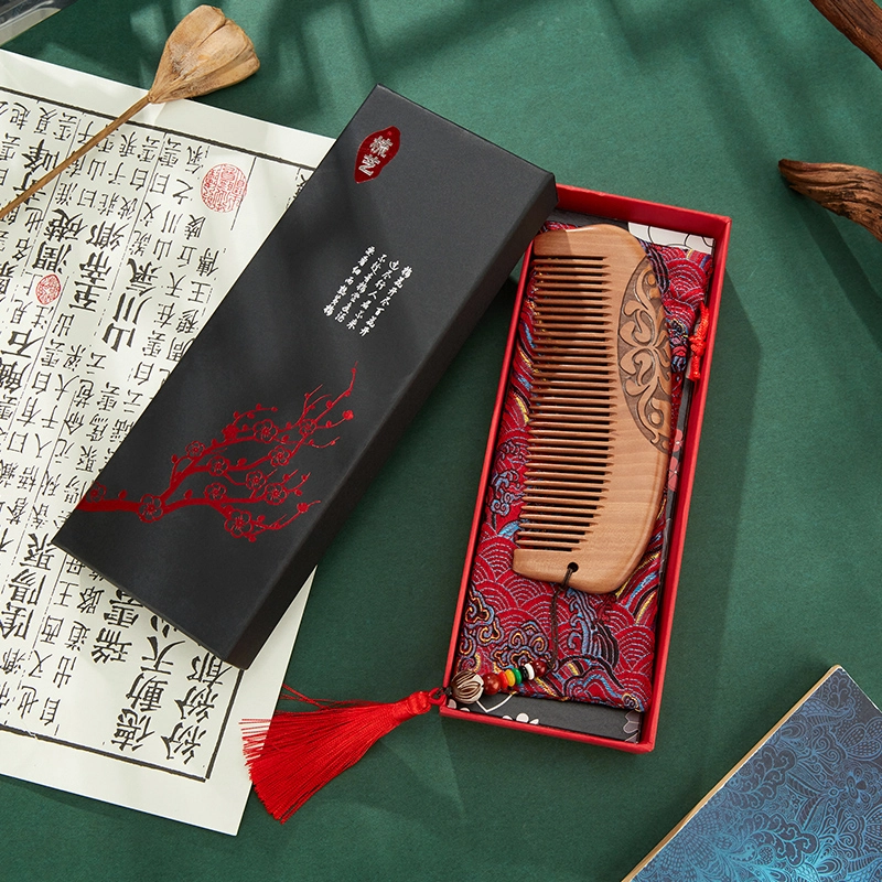 悦语 桃木梳便携老料桃木梳子生日伴手礼品梳子礼盒装木梳