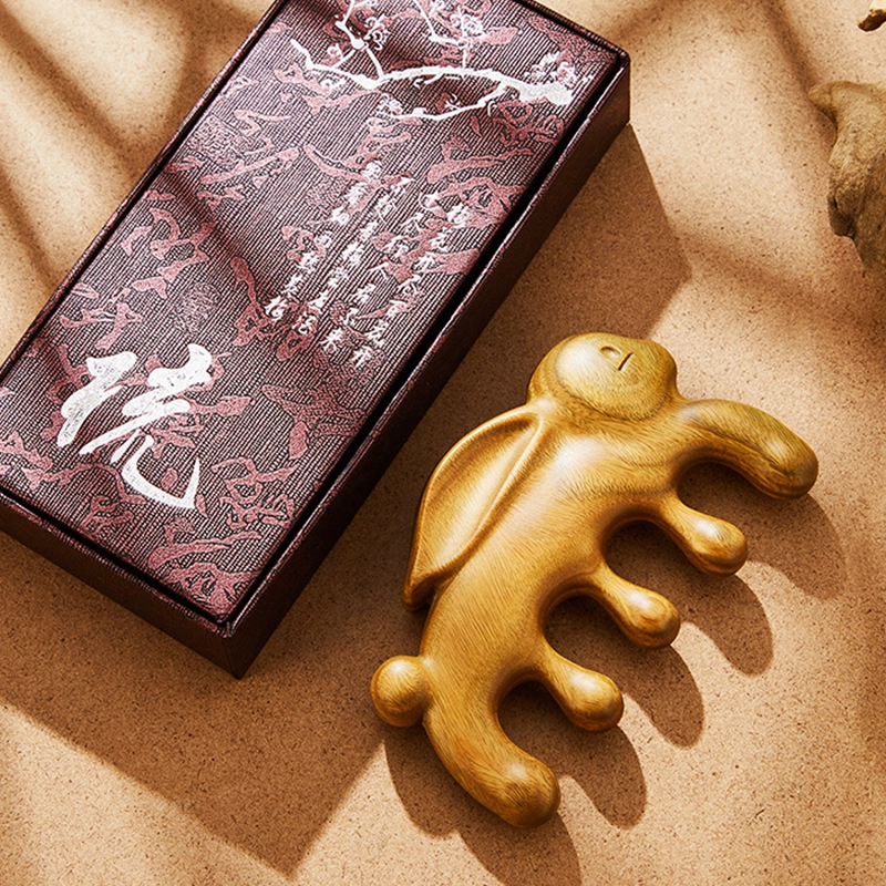 悦语 檀木按摩梳可爱老虎头疗头皮木梳子刮痧经络解压按摩梳实用