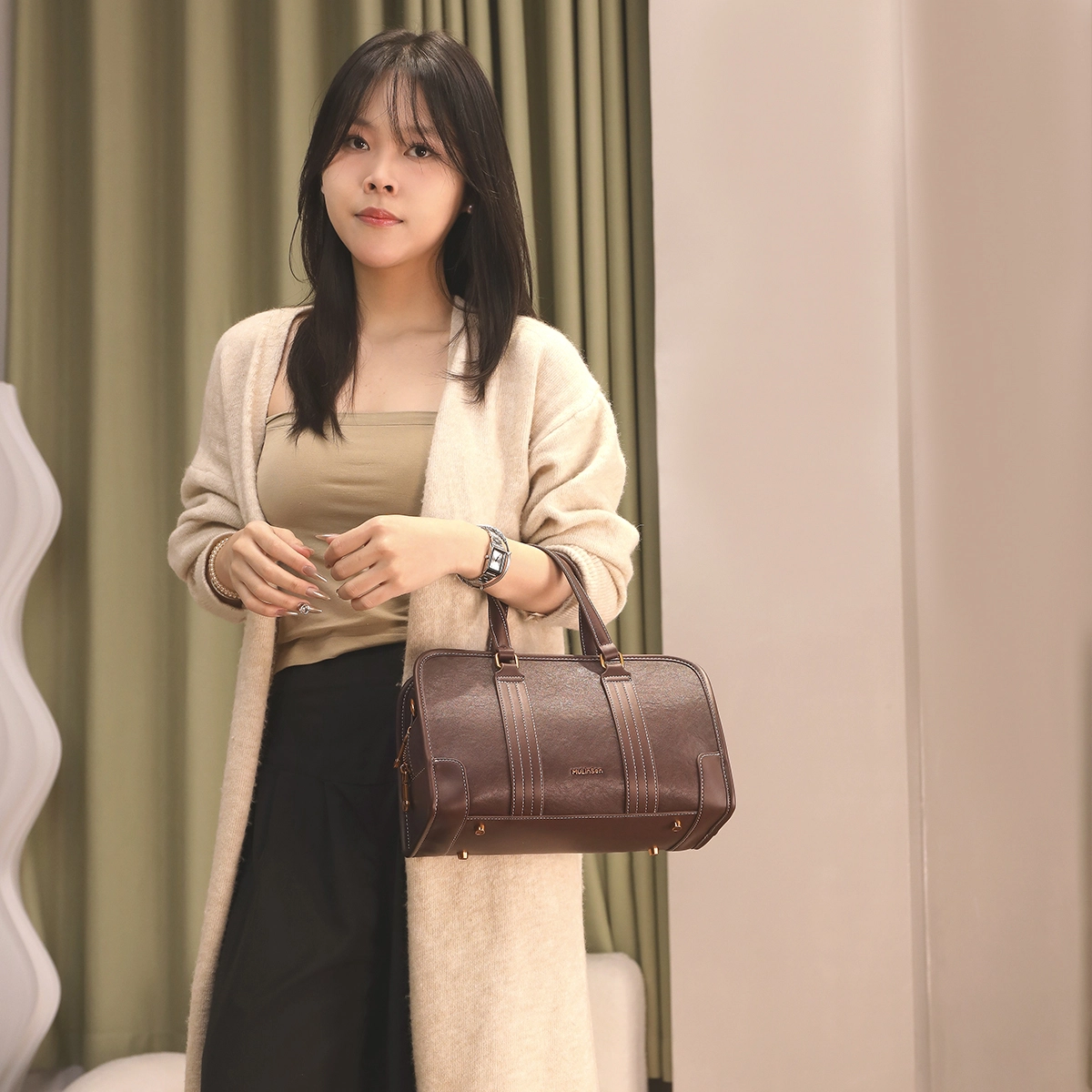 木林森 时尚简约复古 聚氨酯 手提包 女款 咖色
