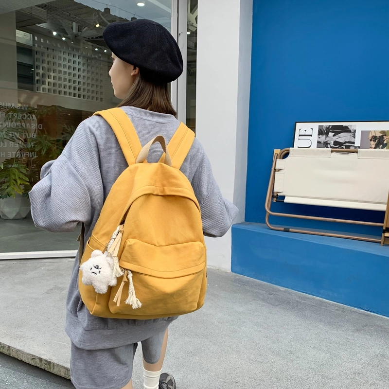 醇龙 日系韩版小清新校园 帆布 书包背包双肩包 常规 男女同款情侣款 黑色/白色/黄色/蓝色/绿色