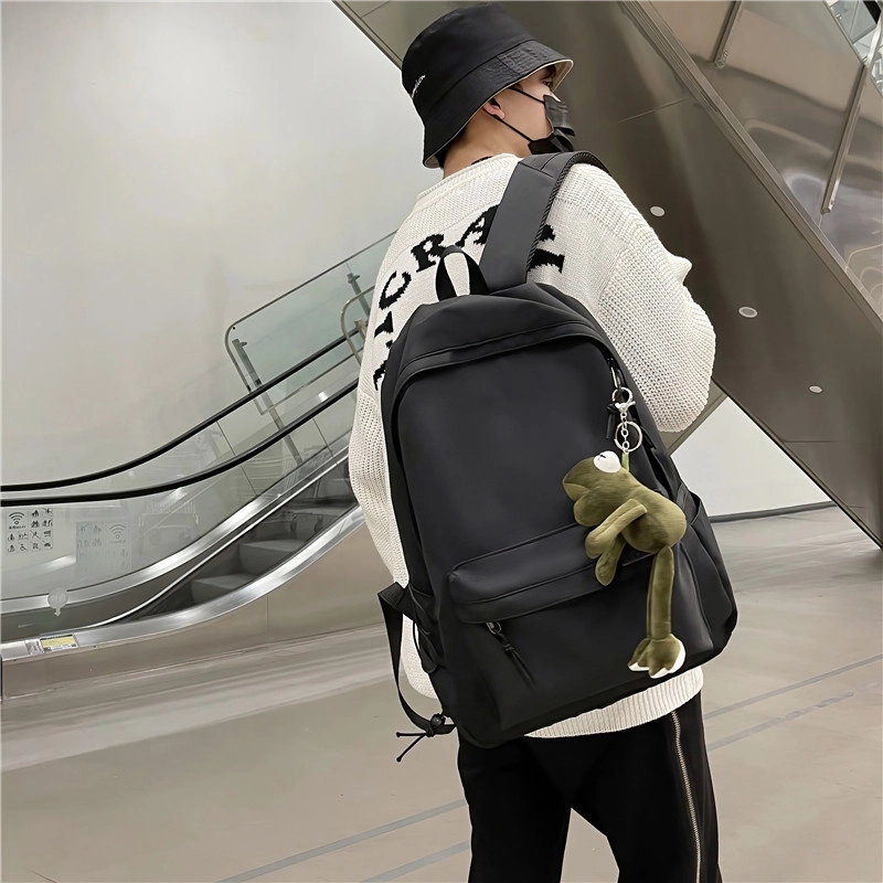 醇龙 耐脏简约书包大学生校园初中背包休闲旅行包 尼龙 双肩包 常规 男女同款情侣款 黑色/白色