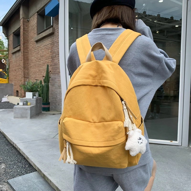 醇龙 日系韩版小清新校园 帆布 书包背包双肩包 常规 男女同款情侣款 黑色/白色/黄色/蓝色/绿色