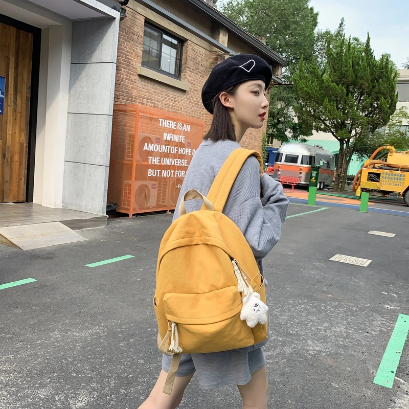 醇龙 日系韩版小清新校园 帆布 书包背包双肩包 常规 男女同款情侣款 黑色/白色/黄色/蓝色/绿色