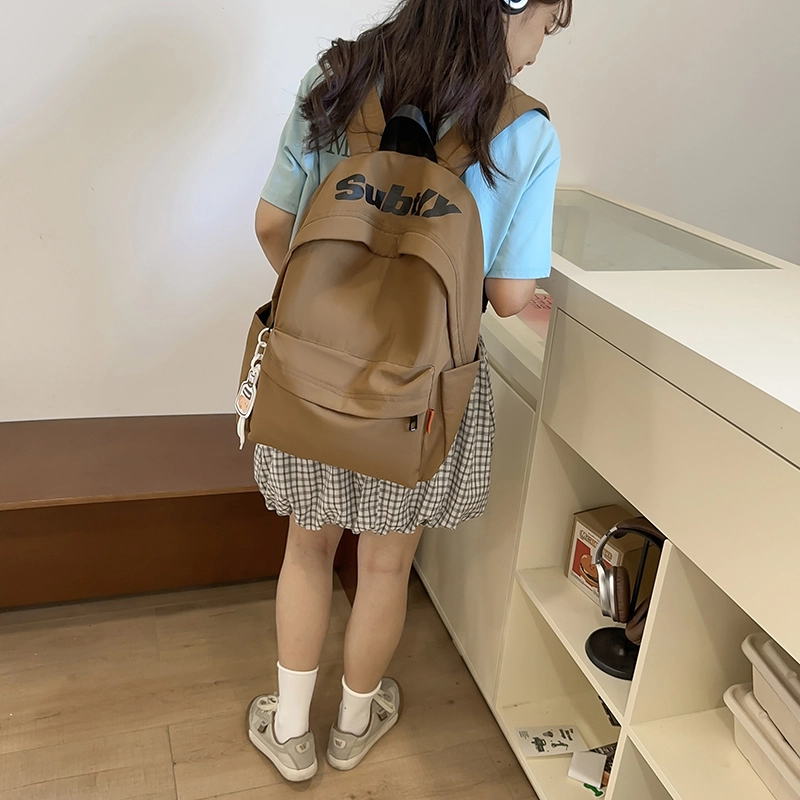 醇龙 日系书包高中大学生初中生结实韩版大容量百搭校园潮 尼龙 双肩包 男女同款情侣款 黑色/卡其色/绿色/白色/紫色