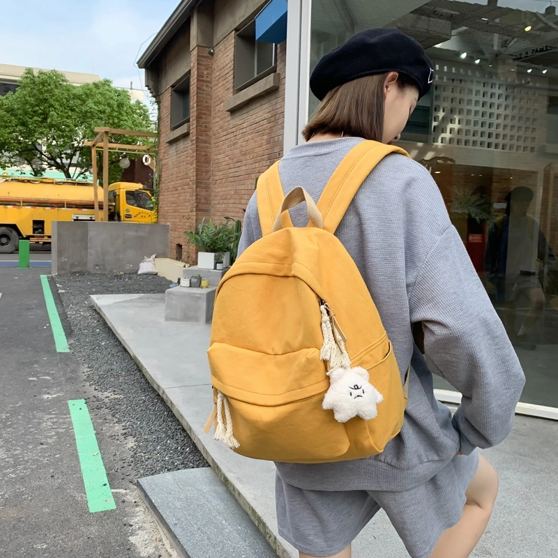 醇龙 日系韩版小清新校园 帆布 书包背包双肩包 常规 男女同款情侣款 黑色/白色/黄色/蓝色/绿色