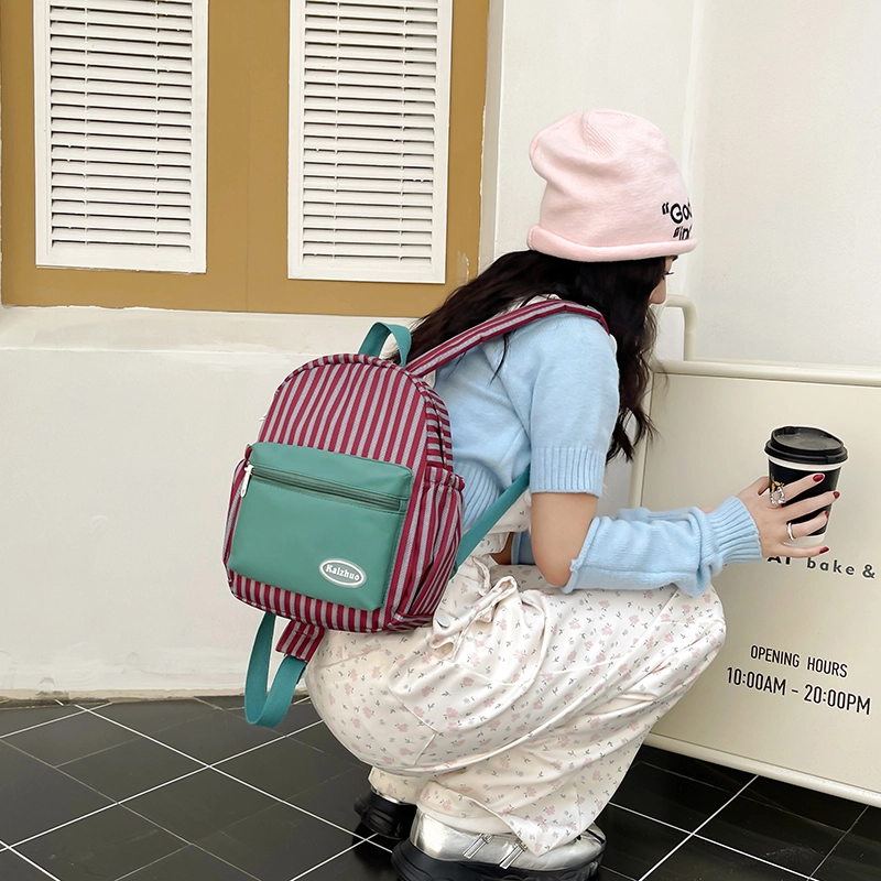 醇龙 拉链开合大容量 尼龙 女款 双肩包 红绿色